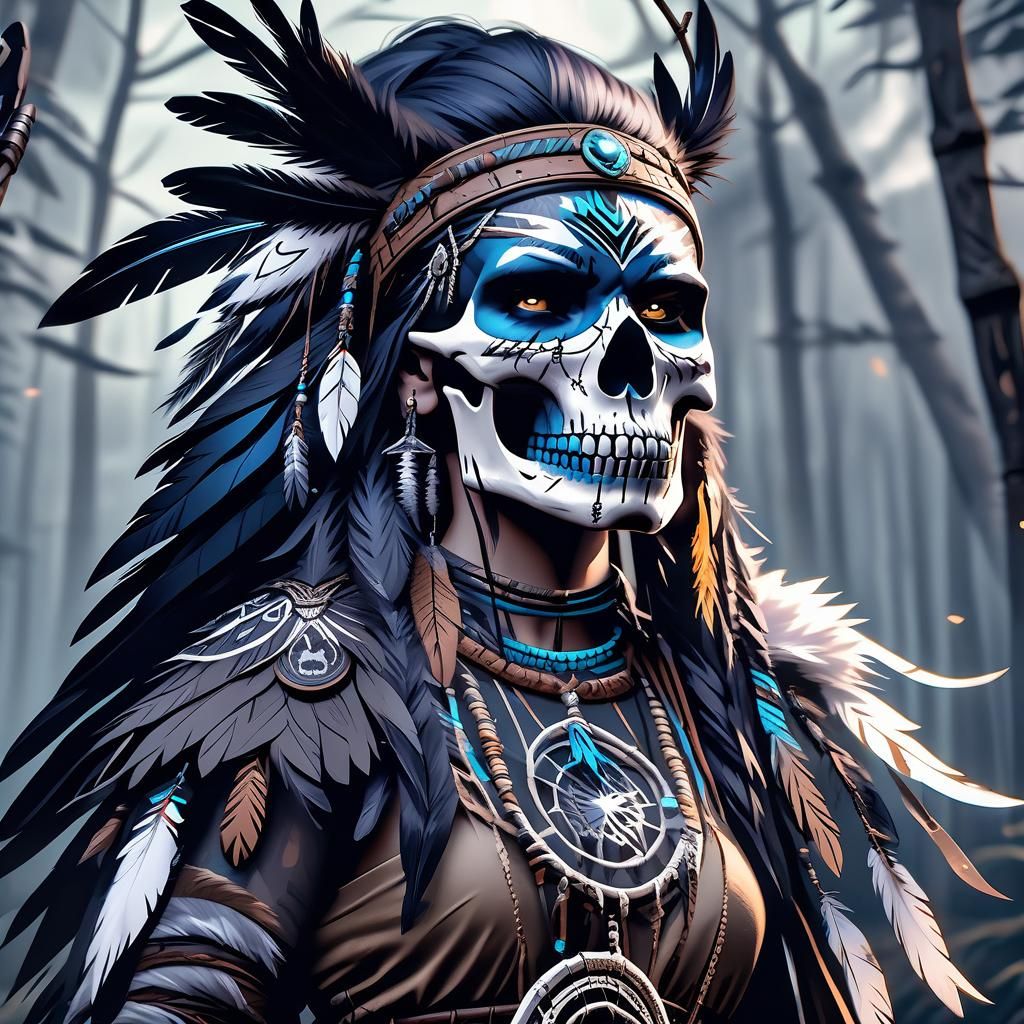 Raven Wolf Shaman Warrior in Dark Forest