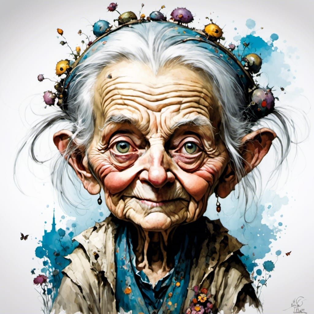 Chibified Granny Portrait in Vibrant Fantasy Style