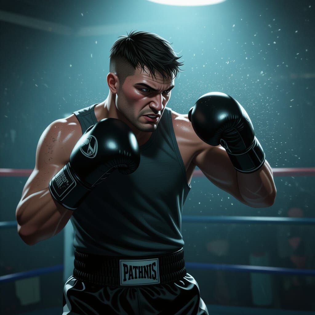 Boxer Throws Punch in Smoky Noir Gym