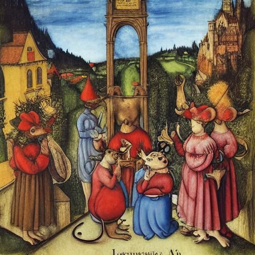 Mice Rise Over City in Renaissance Surrealism