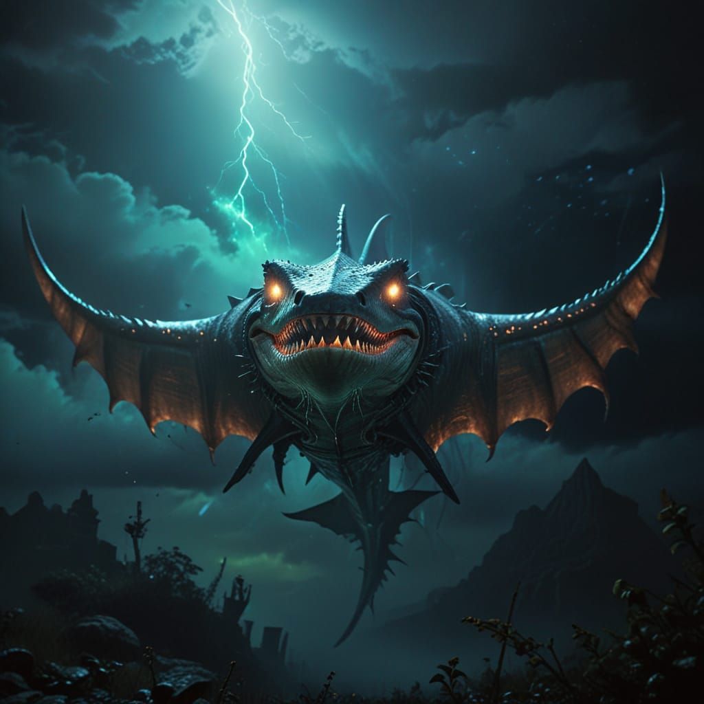 Surreal Alien Hybrid Soars Through Dark Fantasy Skies