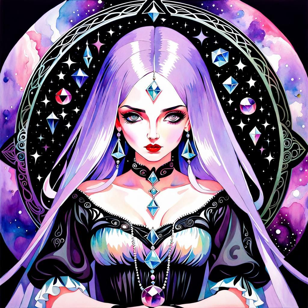 Surreal Orcvampire Witch in Watercolor Style