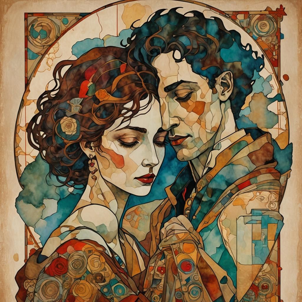 Egon Schiele Style Tarot Card: Embracing Love
