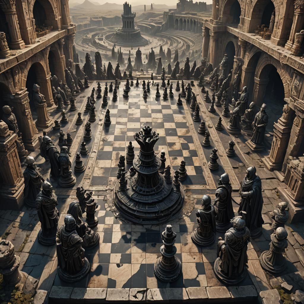 Obsidian Chess Coliseum with Ghostly Warriors
