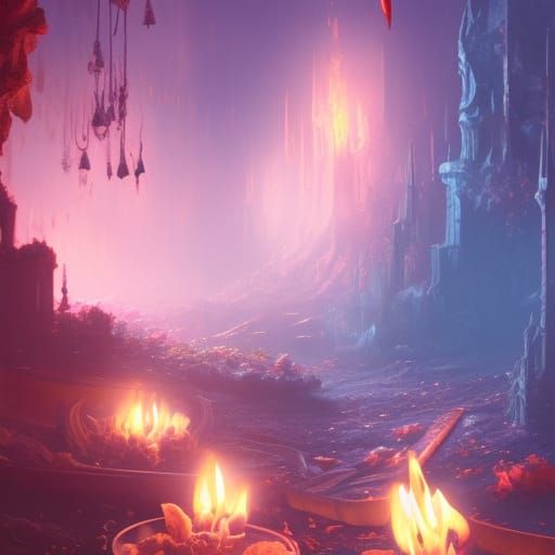 Fantastical Candle Explosion in Detailed Matte Painting