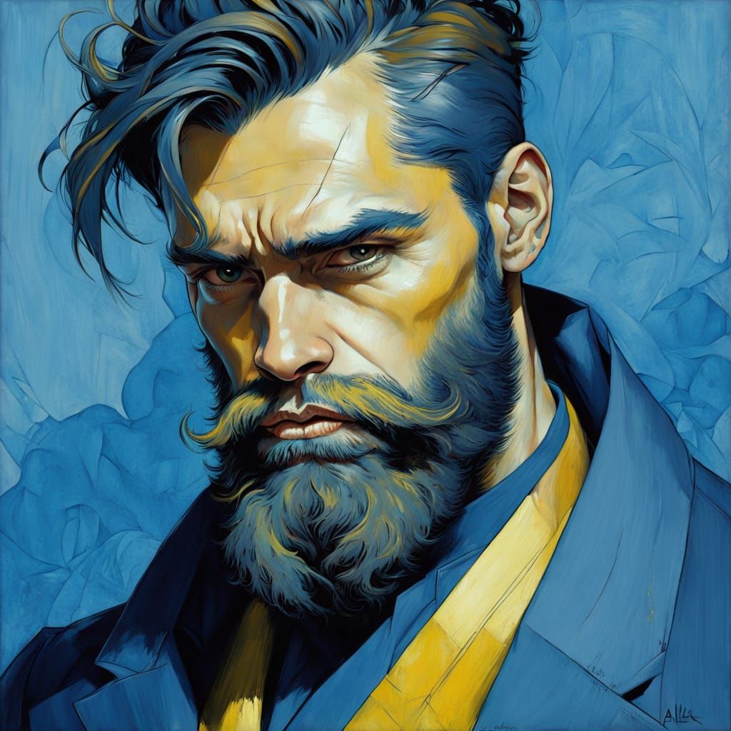 Dashing Bearded Hero in Vibrant Portrait