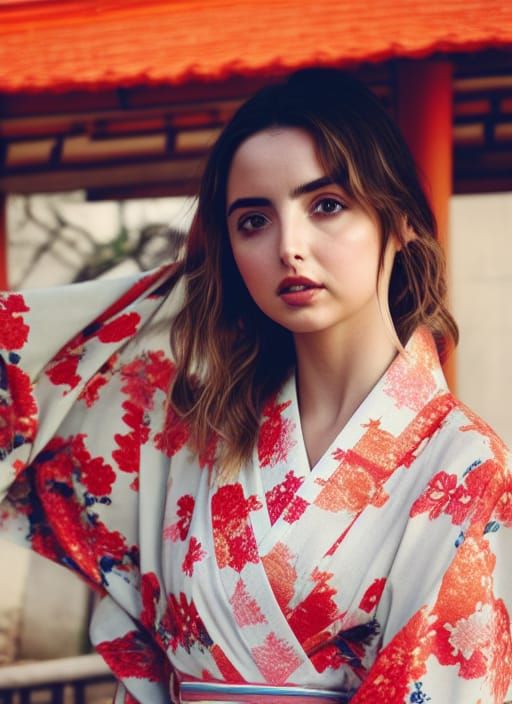 Elegant Portrait in Yukata at Shinto Temple