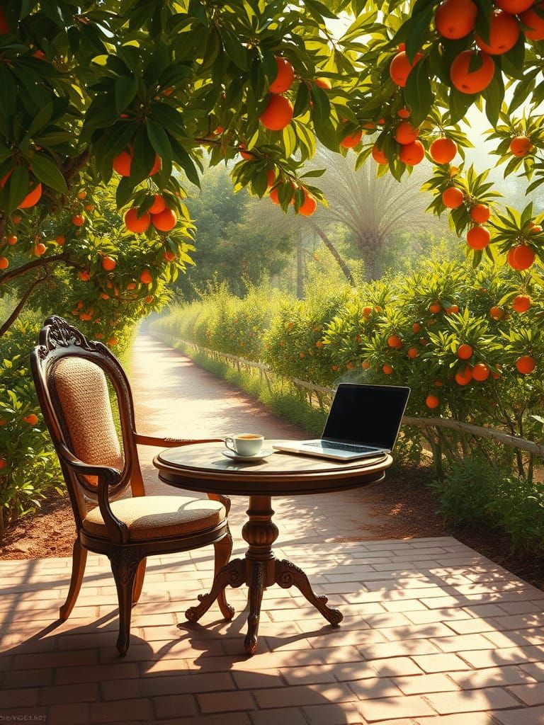 Inviting Orange Farm Scene in Neo-Impressionist Style