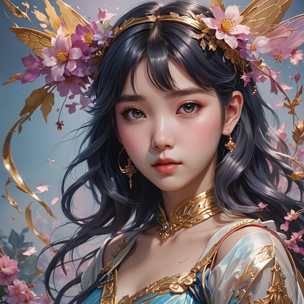 K-Pop Fairy Portrait in Art Nouveau Style