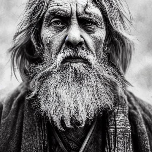 Wise Old Sorcerer in Windswept Fantasy Art