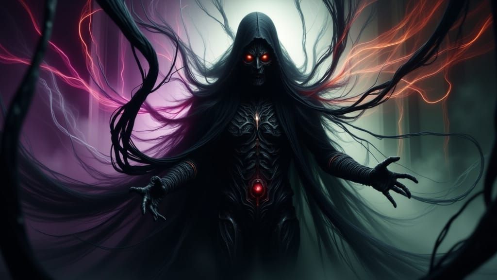 Shadow Weaver: Supervillain in a Dark Fantasy Scene