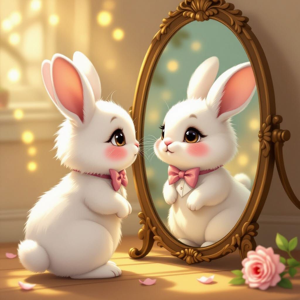 Bunny's Reflection: A Whimsical Pastel Portrait