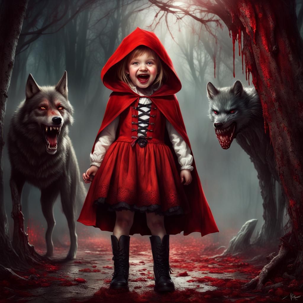 Sinister Little Red Riding Hood with Wolf
