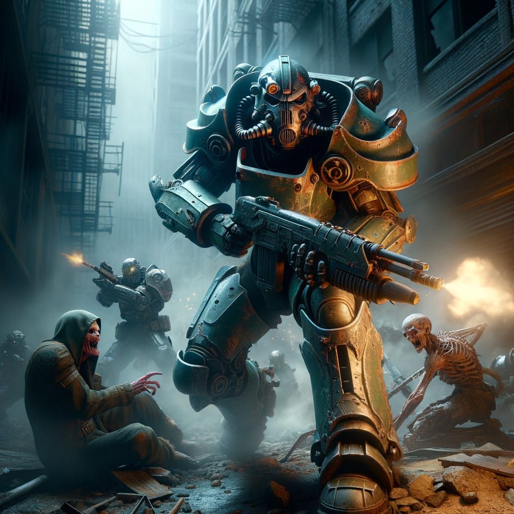 Fallout Ghoul Battles Enclave in Power Armor