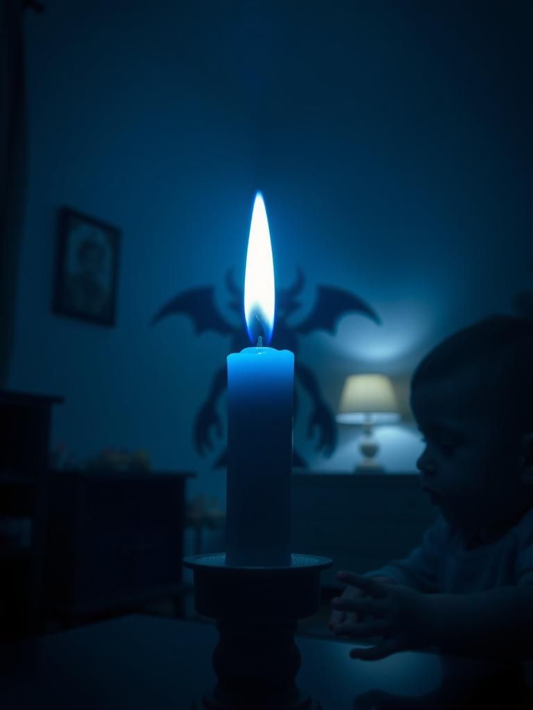 Eerie Blue Candlelight Reveals a Lurking Demon