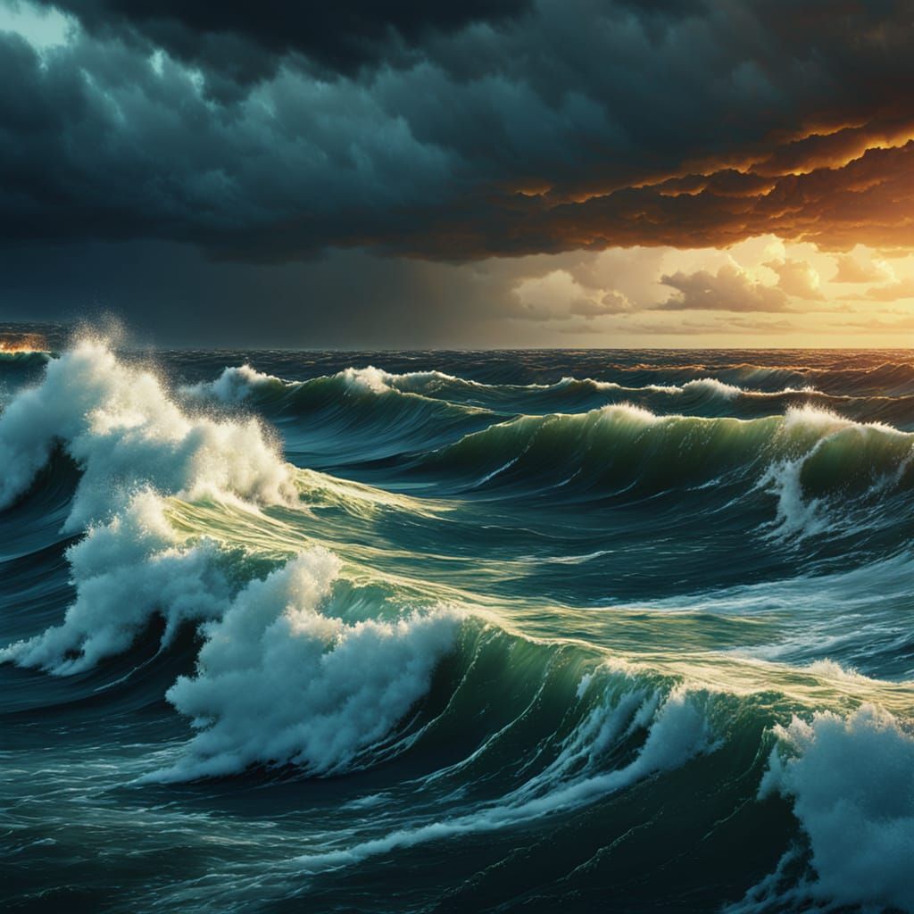 Juggernaut on Stormy Sea in Vibrant Oil Painting