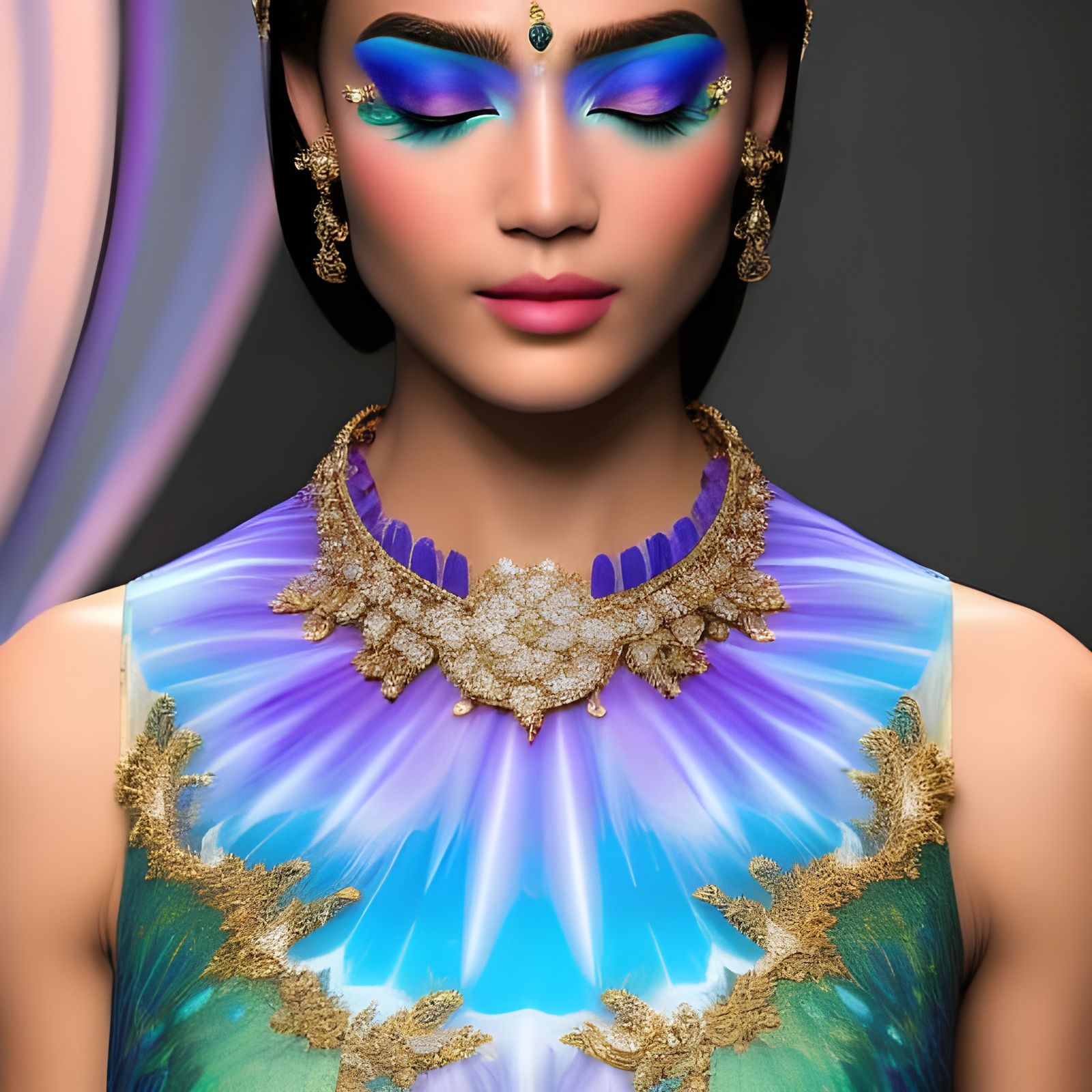 Floral Woman Portrait in Dynamic Lighting, Hyperdetailed Art