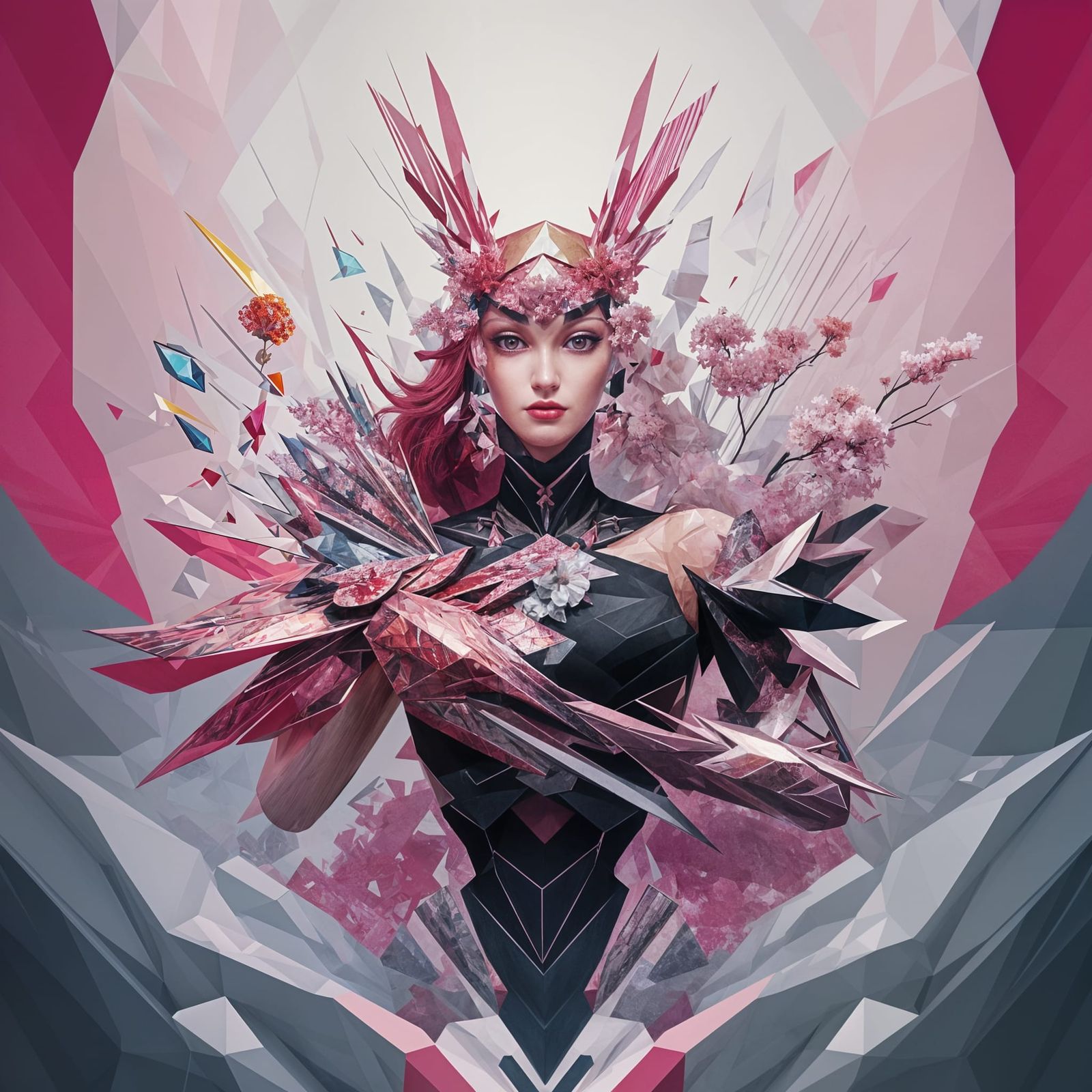 Bloody Crystal Sakura in Cubist Art Deco Style