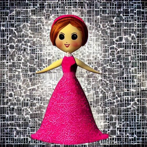 Abstract Curves with Girl and Doll in 3D Shading