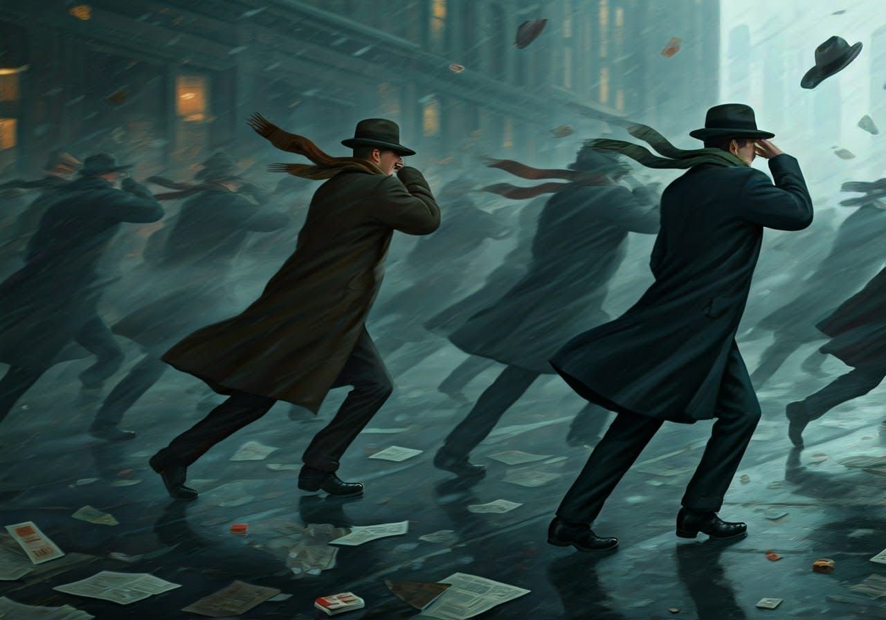 1920s Chicago Street Scene in Windy Weather