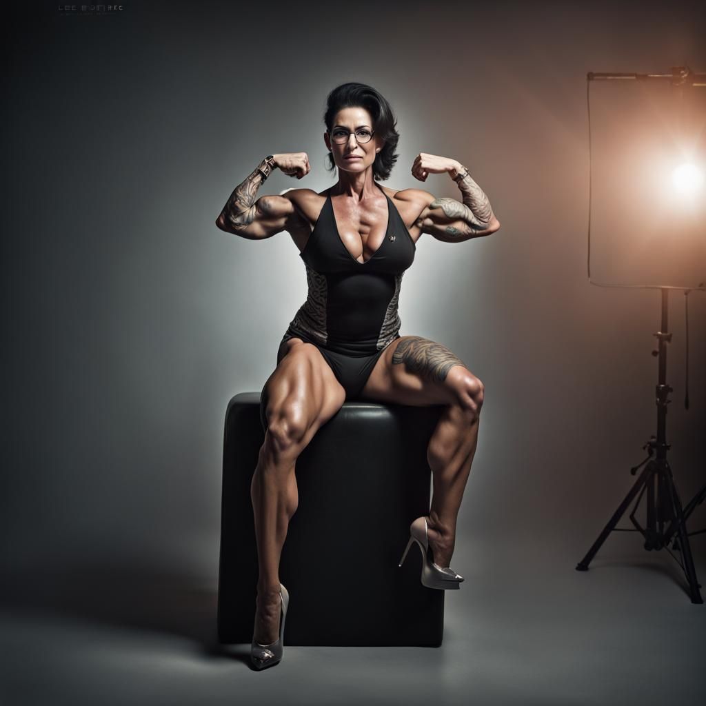Female Bodybuilder Posing in Evening Dress