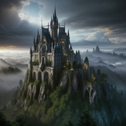 Epic Castle Amidst Ancient Forest in Vibrant, Golden Light