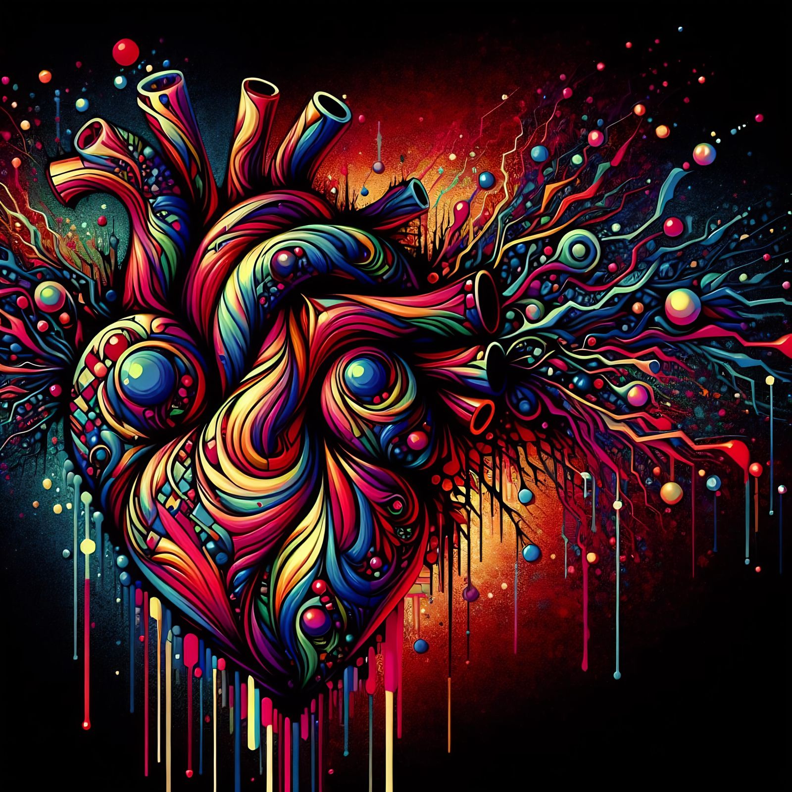 Broken Heart in Cyberpunk Graffiti Art