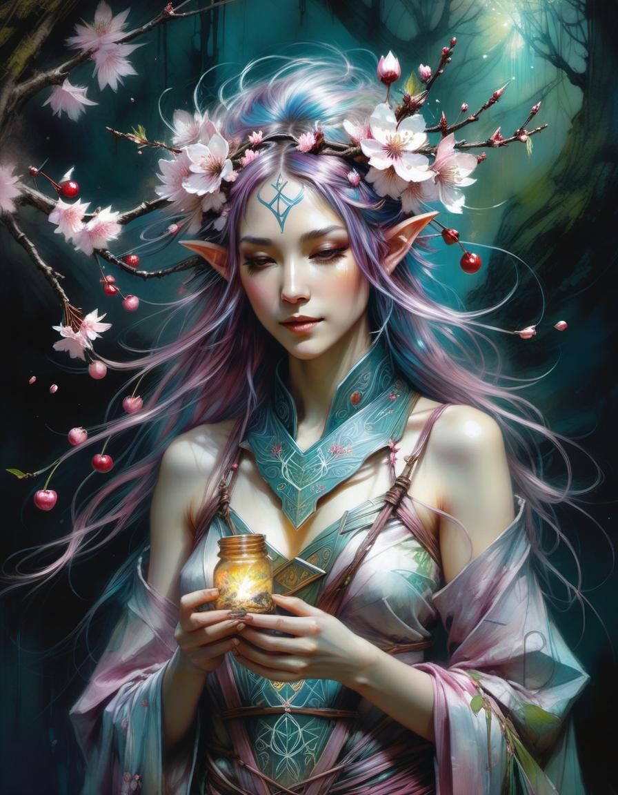 Elfpunk Portrait with Spring Magic and Runes