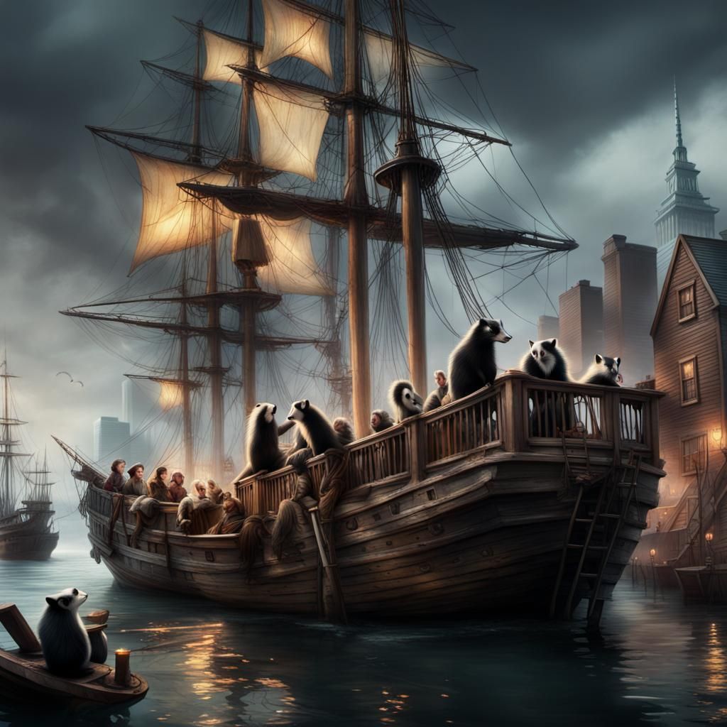 Skunks Recreate Boston Tea Party: Digital Matte Painting