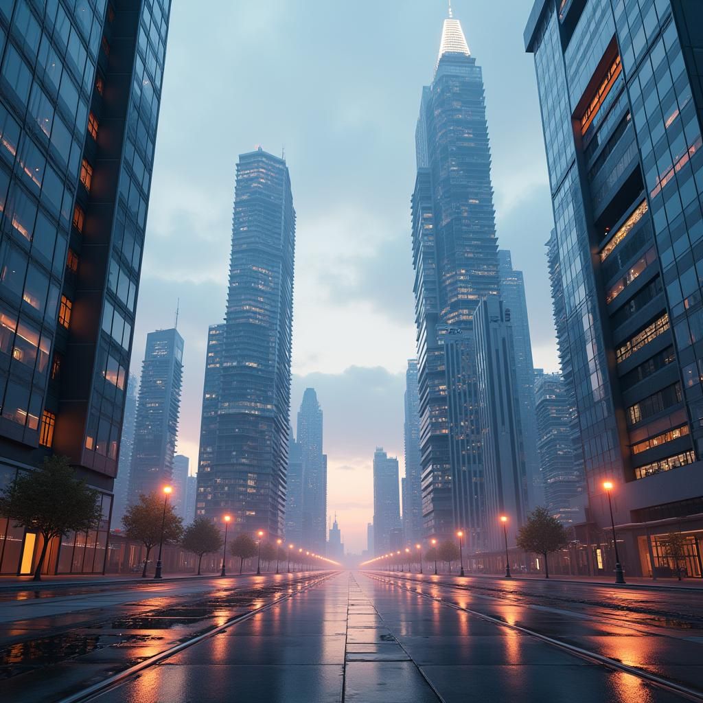 Futuristic Cyber Security Cityscape at Dusk in 8K