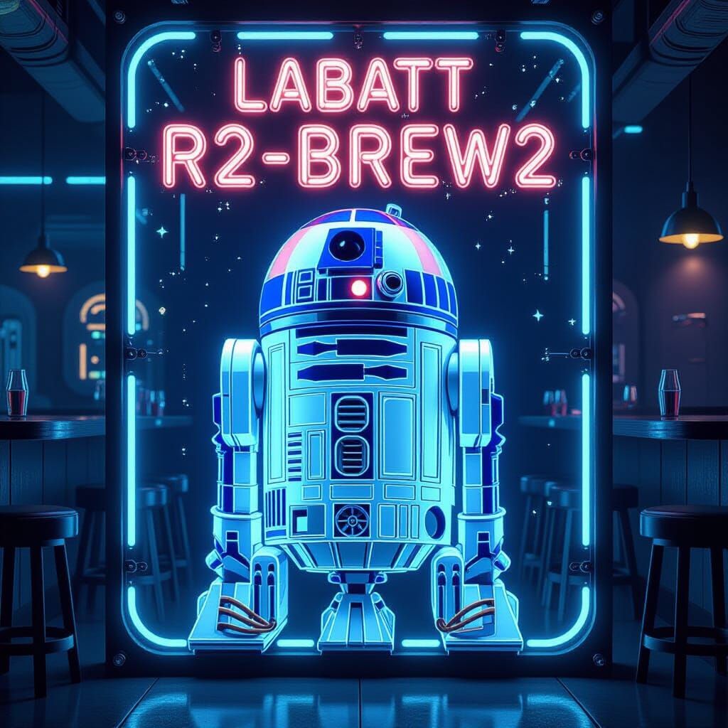Neon R2-D2 Beer Sign in Futuristic Star Wars Style