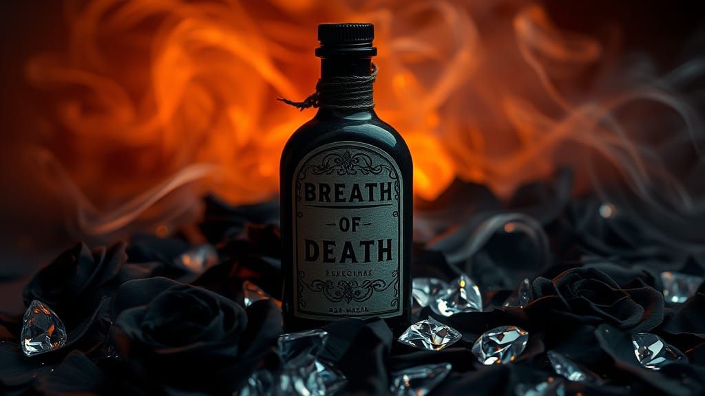 Dark Obsidian Bottle Adorned with Diamonds and Black Roses i...