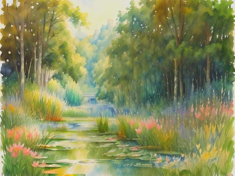 Giverny Water Lily Pond in Impressionistic Style