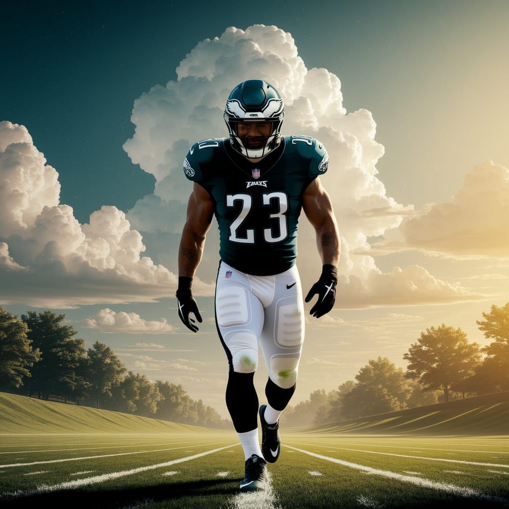 Eagles' Champion Strides into the Sunlit Stadium
