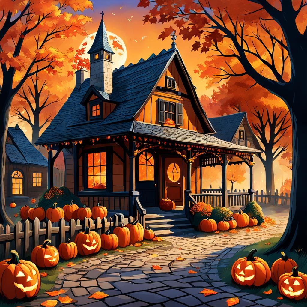 Autumn Town Ready for Halloween