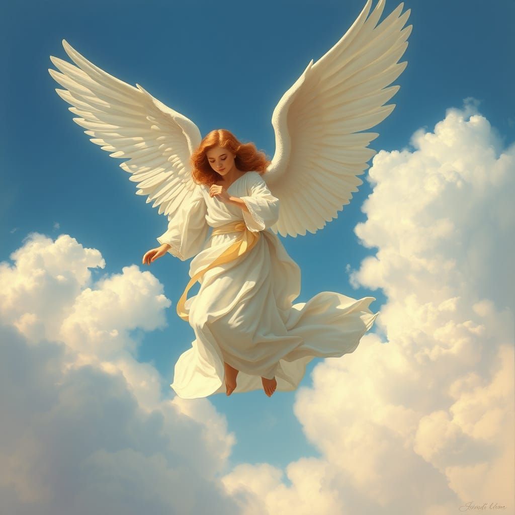 Angel Soaring in a Sky, in Classic Painting Style
