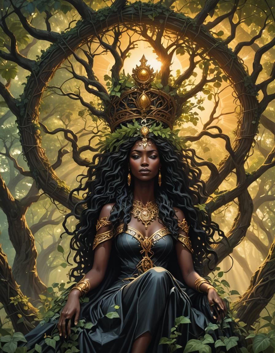 Goddess on Throne of Trees Bringing Life