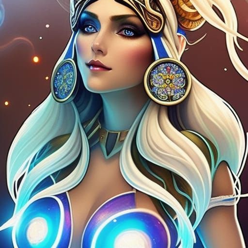 white hair druid smiling