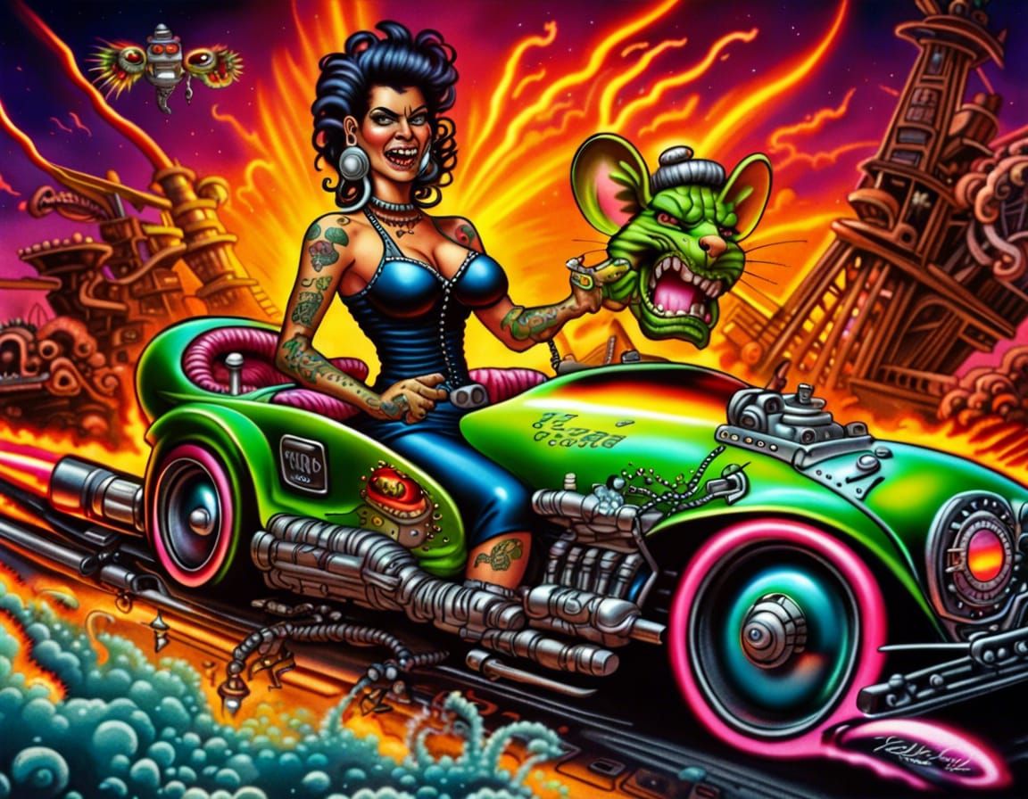 Cyberpunk Space Pirate Hot Rod Art