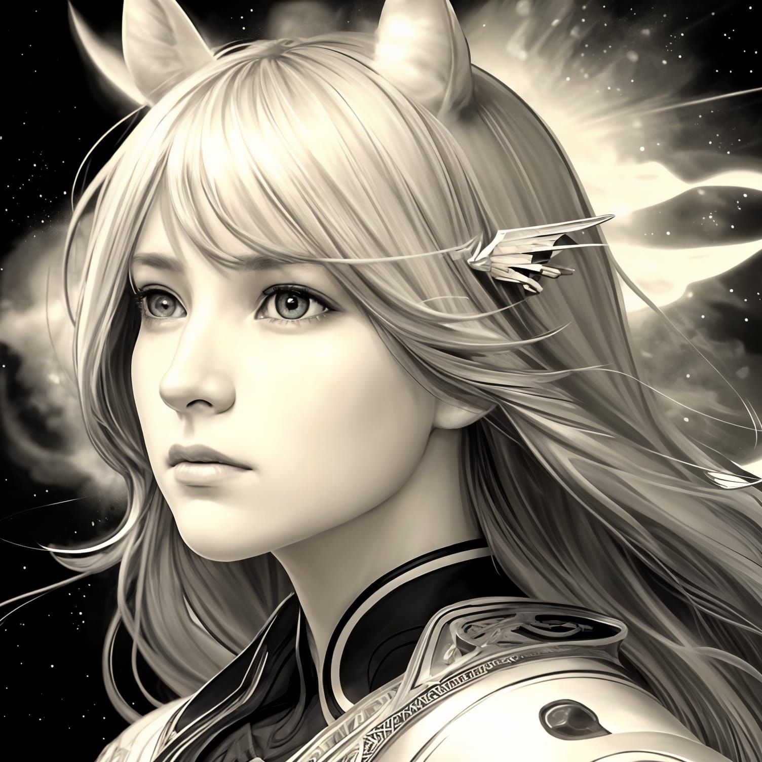 Horse Portrait with Moths in Hyperdetailed Lighting