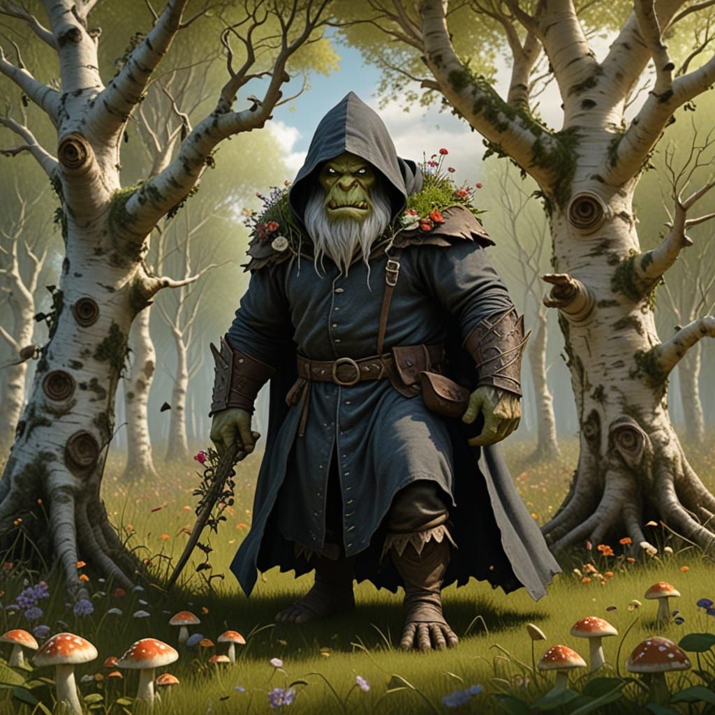 Enormous Ogre Battles Magician in Mystical Meadow