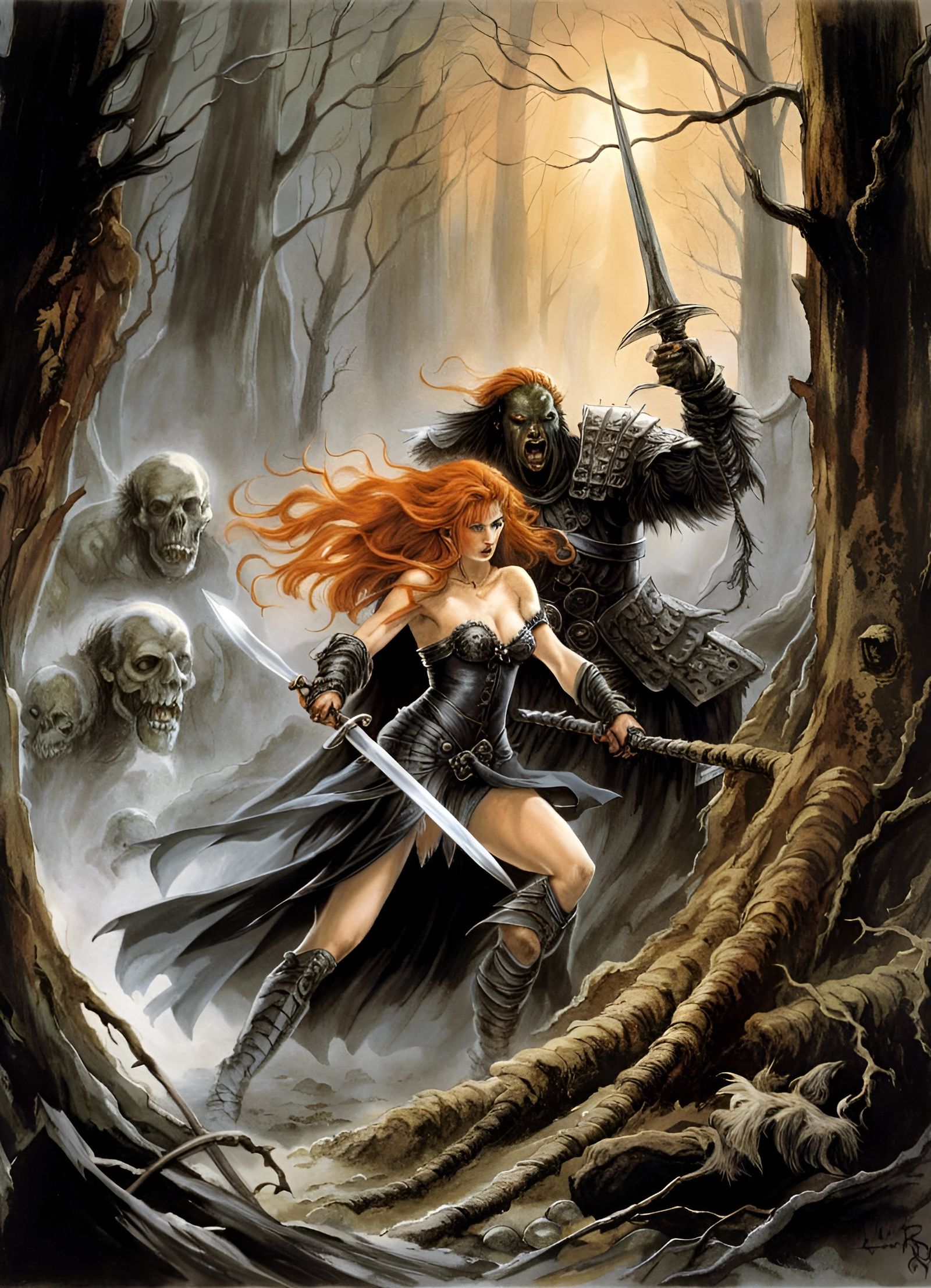 Ginger Witch vs Orc in Dead Forest