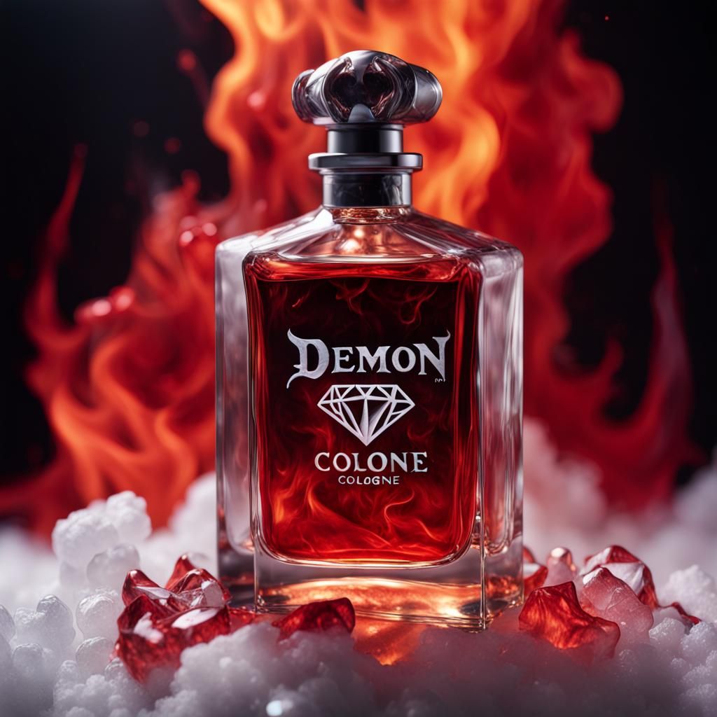 Hyperrealistic Demon Cologne Bottle with Flame Contents