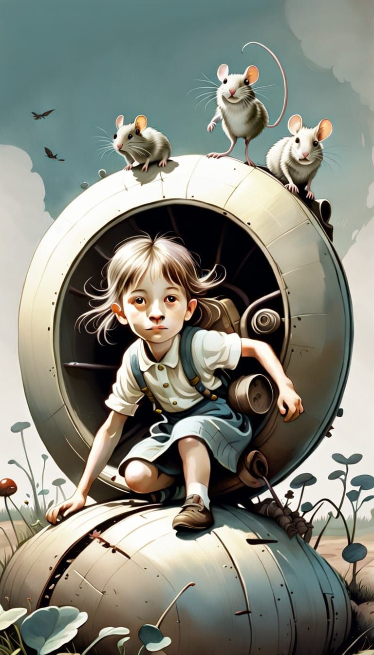 Whimsical Worm and Mice in Painterly Concept Art