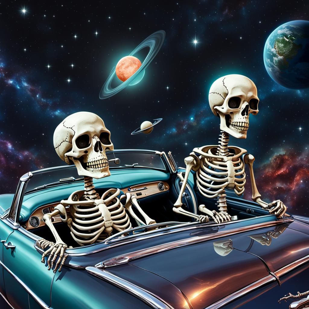 Skeletal Joyride: '57 Chevy in Space