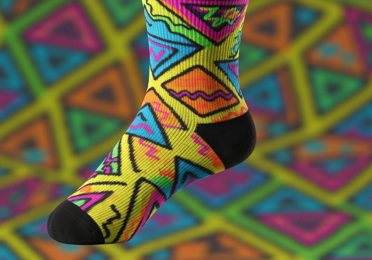90s Neon Socks with Retro Wallpaper Aesthetic