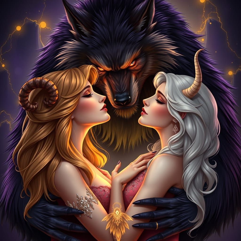 Romantic Werewolf Encounter in Dark Fantasy