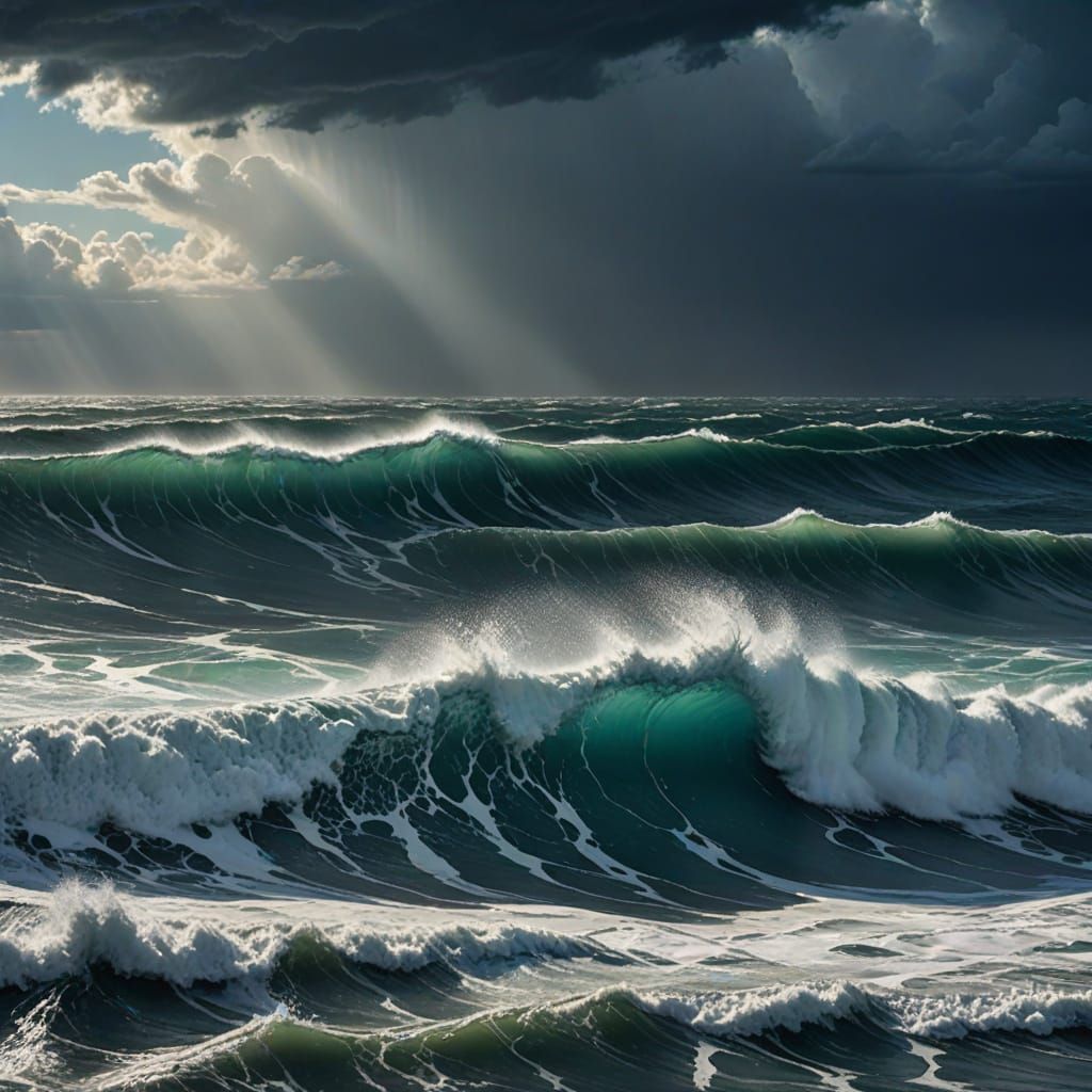 Epic Ocean Wave Under Stormy Sky