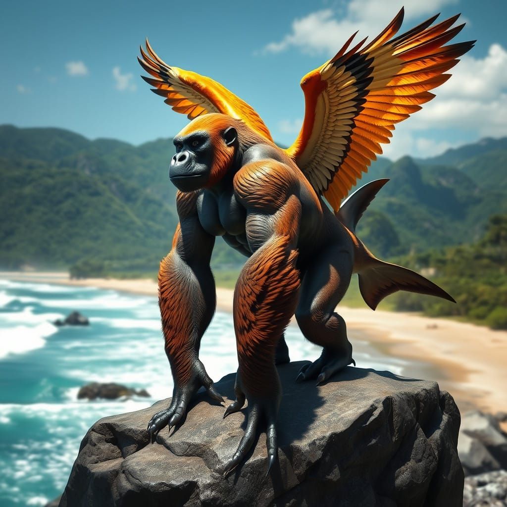 Mythical Hybrid: Majestic Gorilla-Eagle-Dolphin
