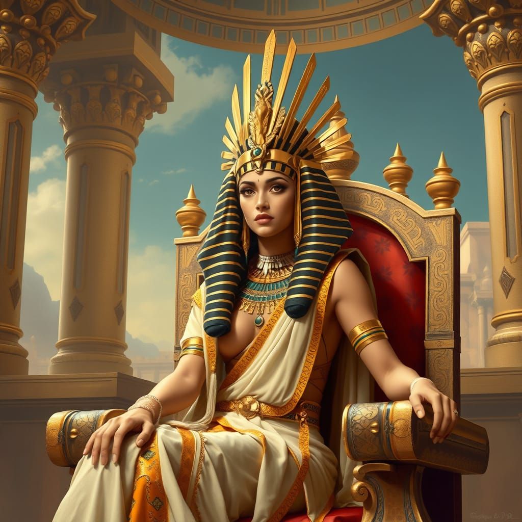 Cleopatra on Her Throne in Art Nouveau Style